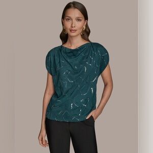 New Donna Karan Women's Short-Sleeve Embroidered Sequined Top. Medium. Hudson
